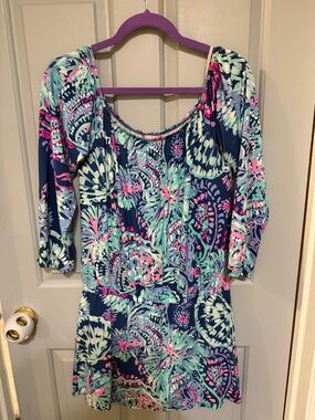 Lilly Pulitzer Navy, Pink, Mint Floral Print romper